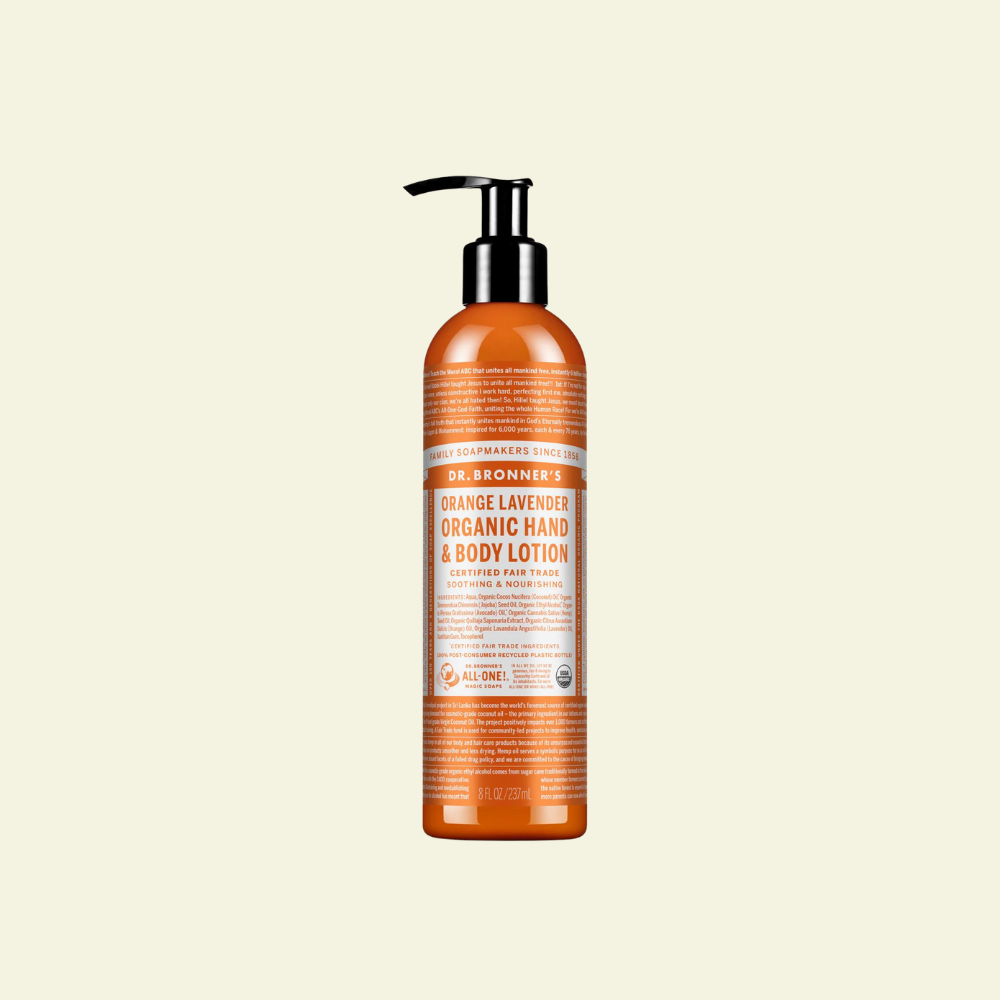 Loción corporal orgánica de naranja y lavanda 240ml.